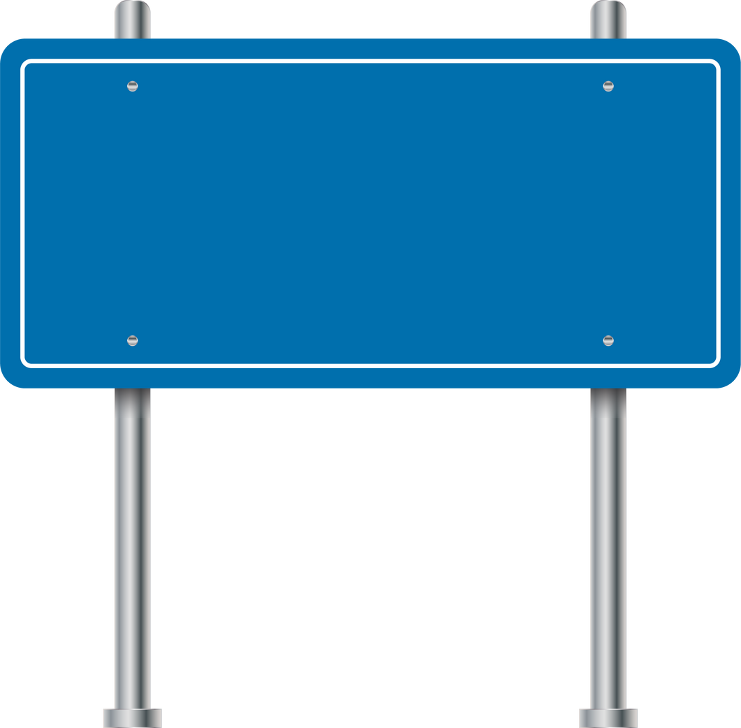 Direction sign design. Blue road sign and blank road billboard. Blank advertising billboard. Road sign on a white background.